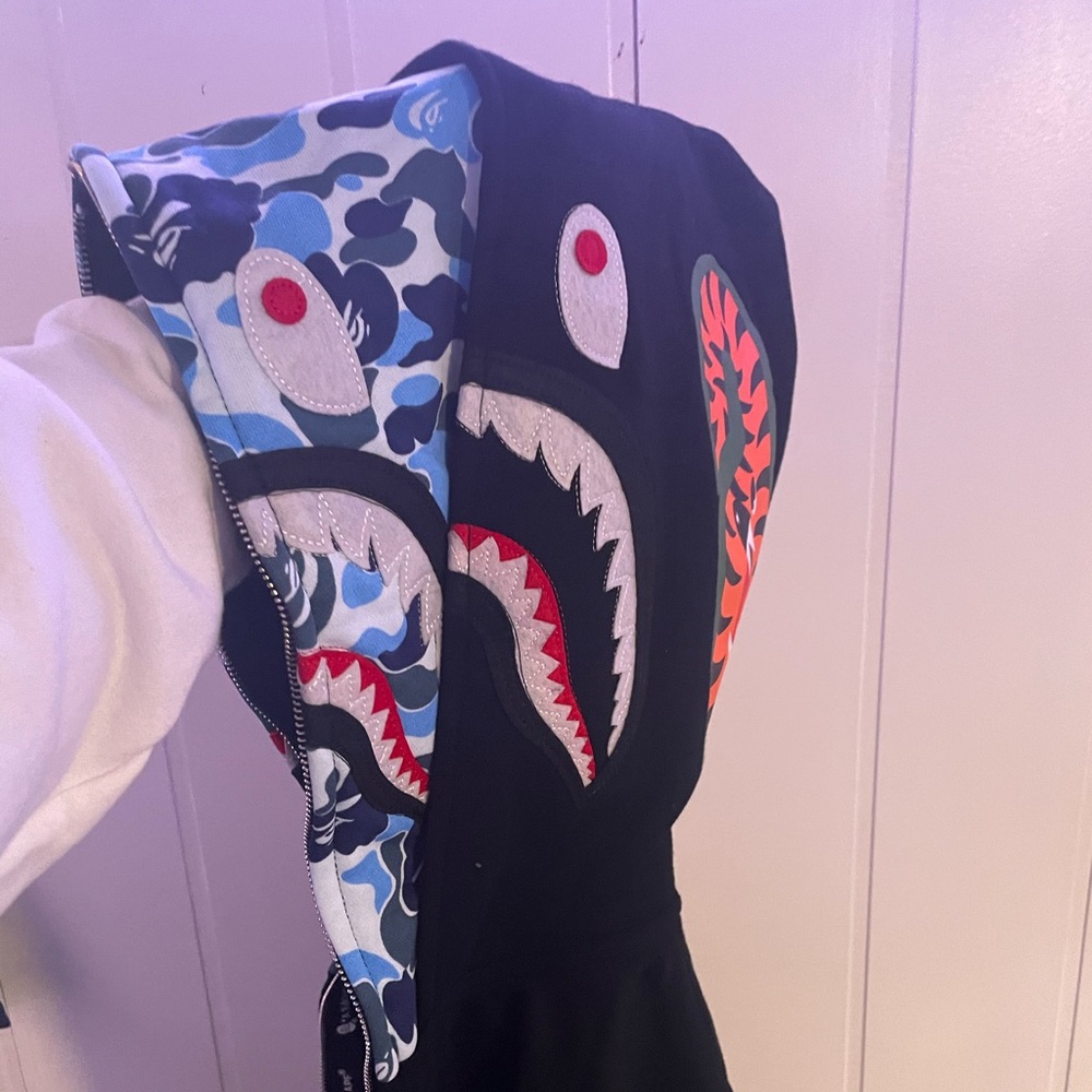 Bape Double Hoodie XL Black and Blue